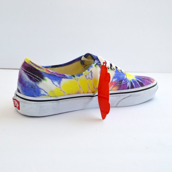 VANS AUTHENTIC WASHED YELLOW PURPLE , TIE DYE TRUE WHITE SNEAKER SHOES NEW - Picture 4 of 9